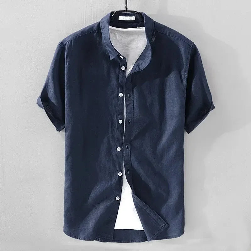 Men's Short Sleeve Linen Shirt - Casual Retro Style