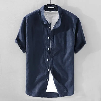 Men's Short Sleeve Linen Shirt - Casual Retro Style - Bascora