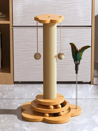Solid Wood Turntable Cat Toy - Durable Scratching Board | Balls & Stick Toy - Bascora
