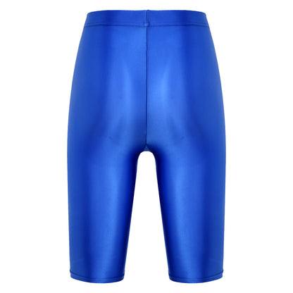 Women's High Waist Swim Shorts - Glossy Athletic Leggings Swimwear - Bascora