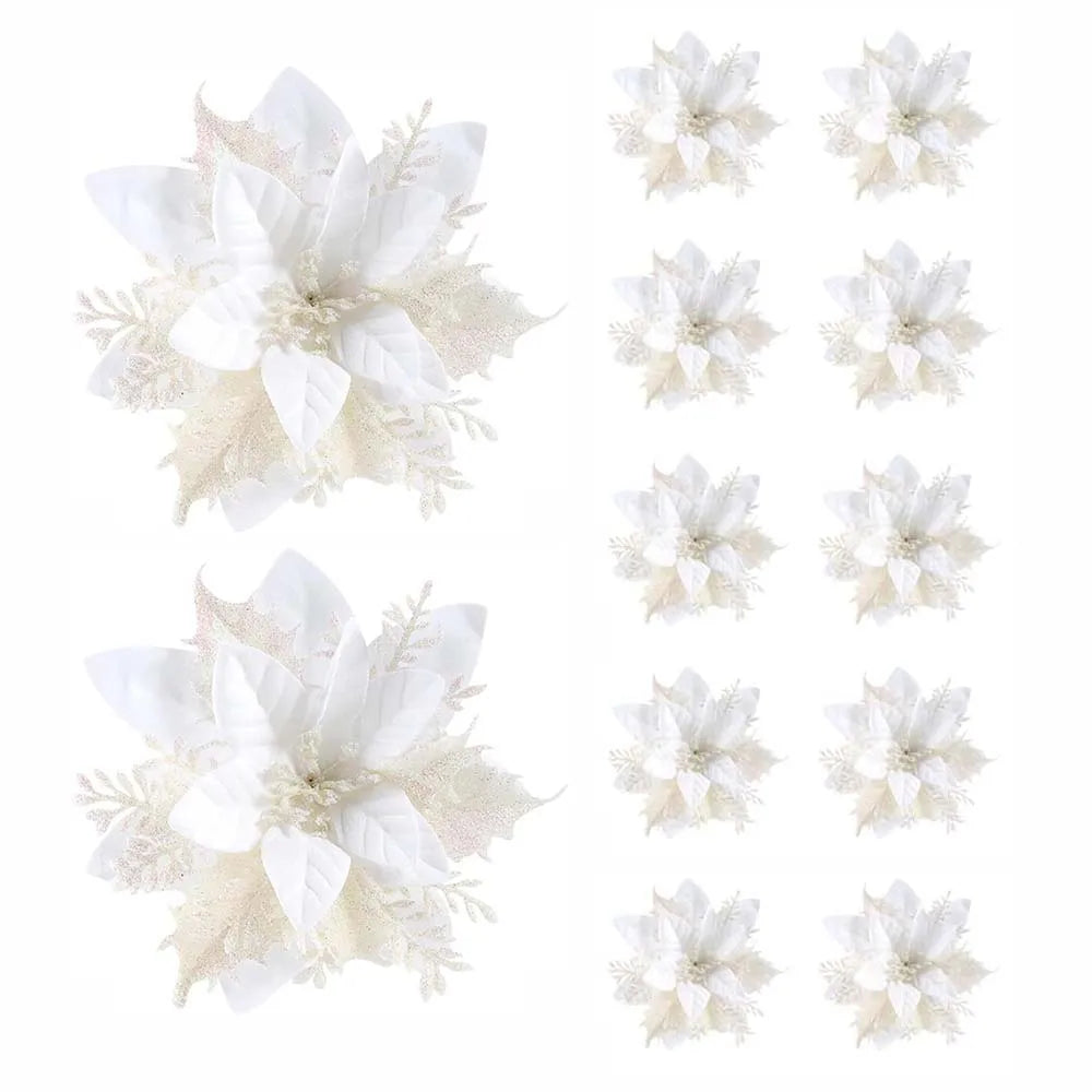 Christmas Flower Ornaments - Glitter Artificial Flowers