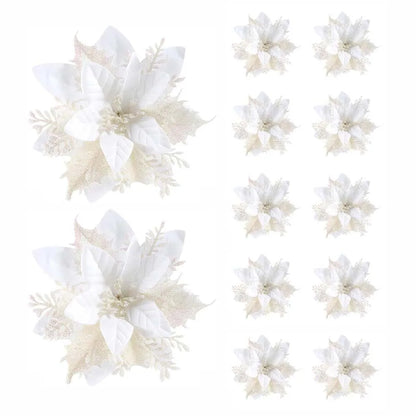 Christmas Flower Ornaments - Glitter Artificial Flowers - Bascora