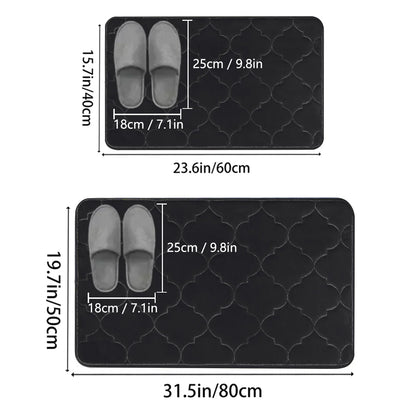 Embossed Flannel Bath Mat Set - Non-Slip Absorbent Floor Mats - Bascora