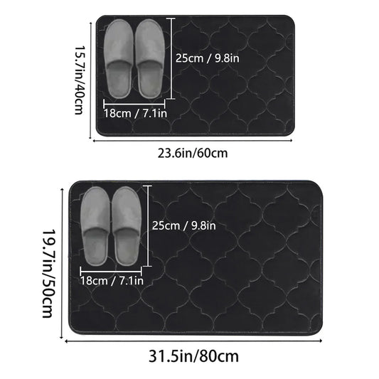 Embossed Flannel Bath Mat Set - Non-Slip Absorbent Floor Mats