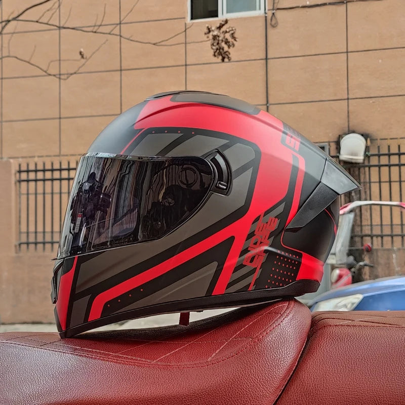 Full Face Racing Motorcycle Helmet - Winter Warm Double Visor