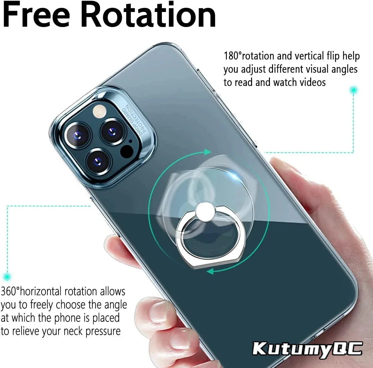 Soporte de anillo para teléfono móvil con rotación de 360 grados, transparente