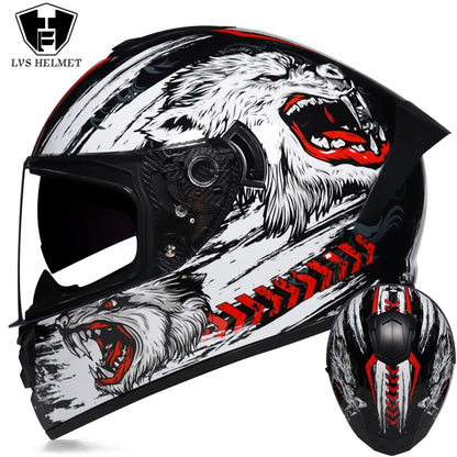 Full Face Racing Motorcycle Helmet - Winter Warm Double Visor - Bascora