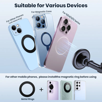 Mag-Safe Car Phone Holder | Magnetic Phone Car Mount for Windshield and Dashboard - Bascora