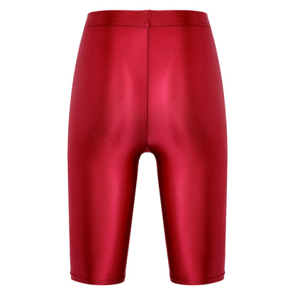 Women's High Waist Swim Shorts - Glossy Athletic Leggings Swimwear - Bascora