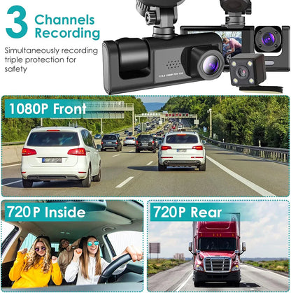1080P Car DVR 3 Camera Dash Cam | Night Vision | GPS - Bascora