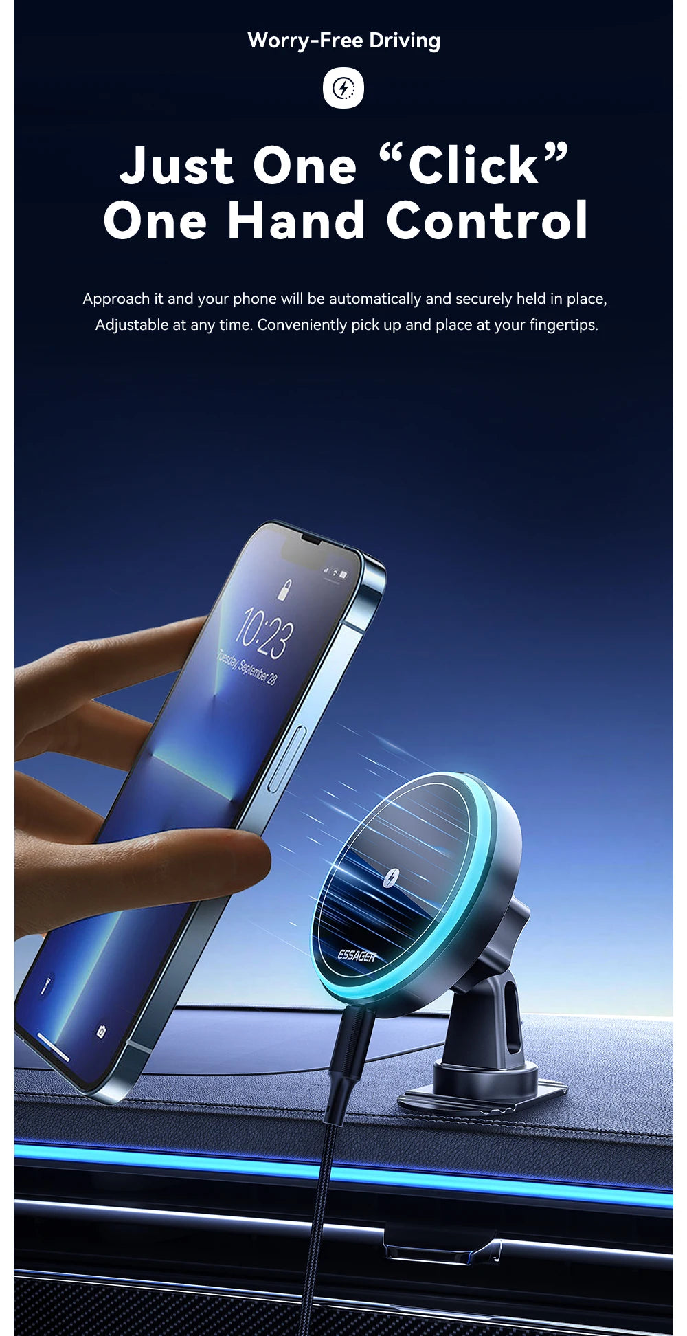Essager Magnetic Wireless Charger 15W - RGB Car Mount