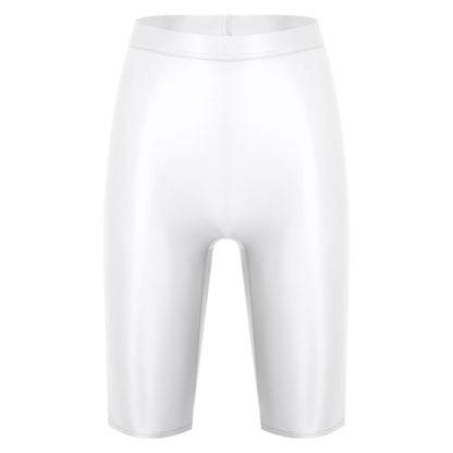 Women's High Waist Swim Shorts - Glossy Athletic Leggings Swimwear - Bascora