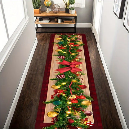 Christmas Ring Runner Mat - Rustic Farmhouse Decorative Rug - Bascora
