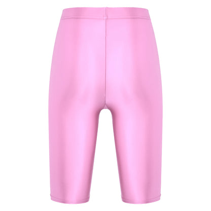 Women's High Waist Swim Shorts - Glossy Athletic Leggings Swimwear - Bascora