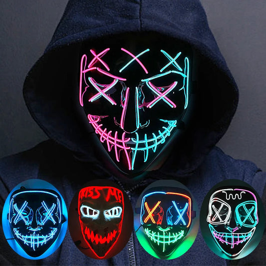 Wireless Neon LED Purge Mask - Glow in Dark Halloween Mask
