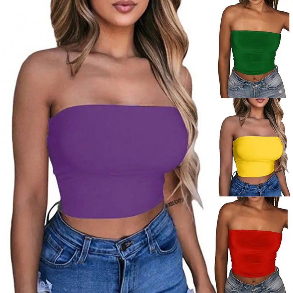 Women's Mini Bustier Tube Top - Strapless Elastic Crop