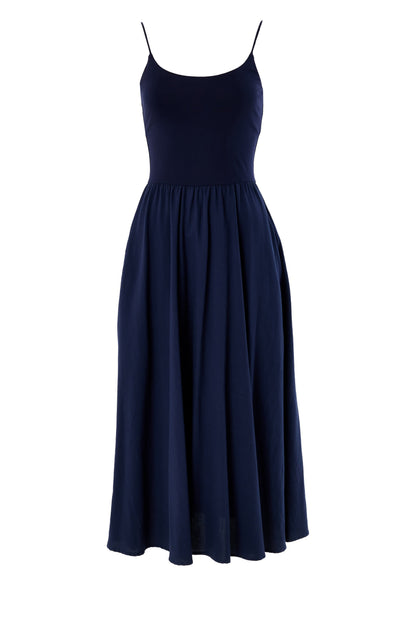 Soumia Jersey Bodice And Recycled Cotton Skirt Midaxi Dress - Navy