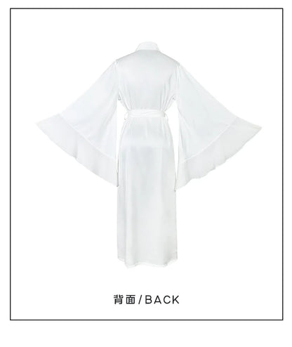 Lotus Leaf Sleeve Bridal Kimono Robe - Silk Satin Wedding Lingerie - Bascora