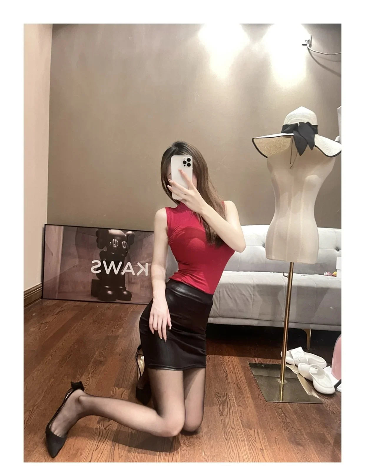 Leather Look Mini Skirt - High Waist PU Fashion Skirt
