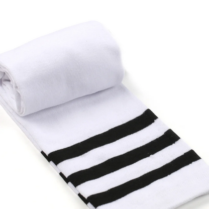 Plus Size Thigh High Socks - Striped Knit Stockings - Bascora