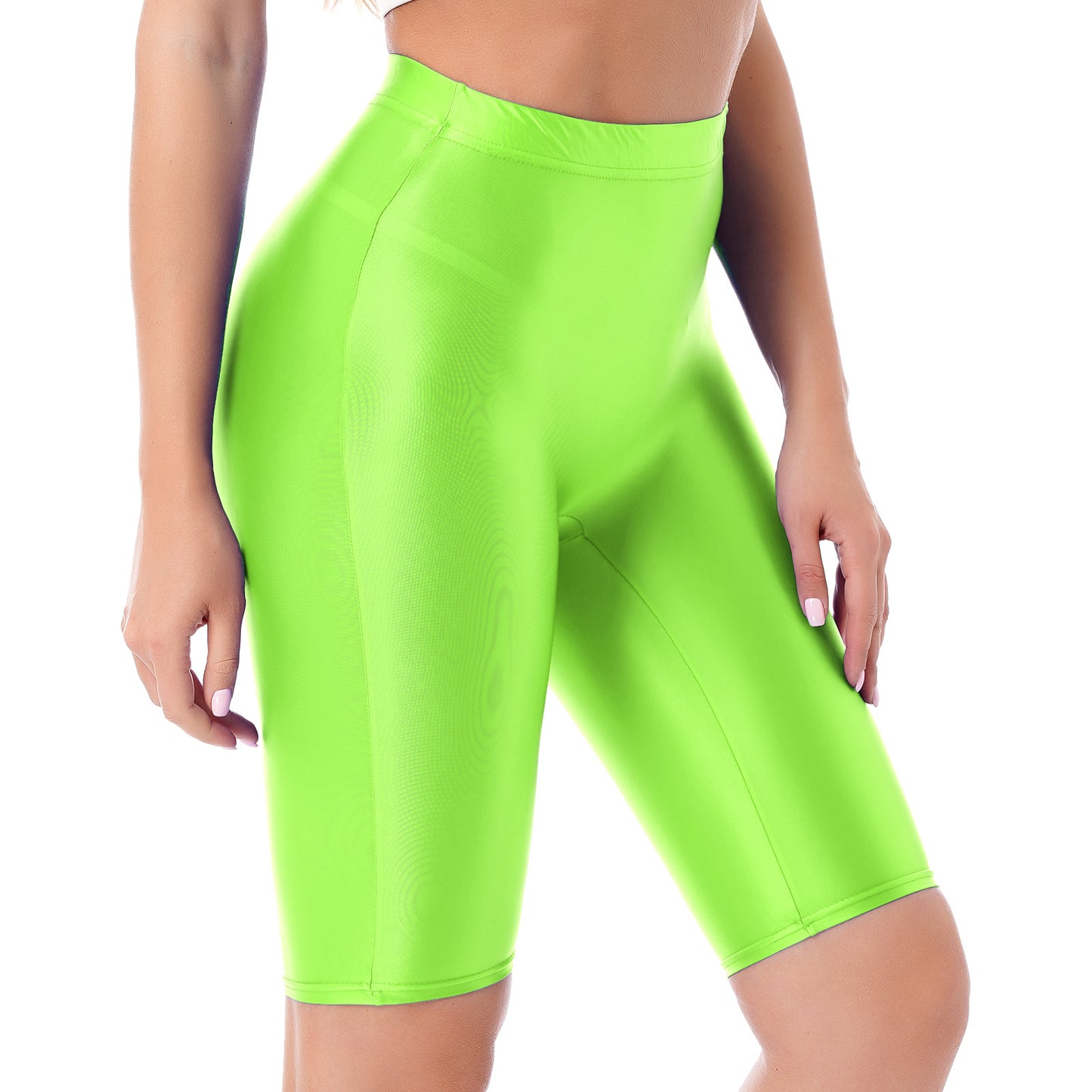 Women's High Waist Swim Shorts - Glossy Athletic Leggings Swimwear