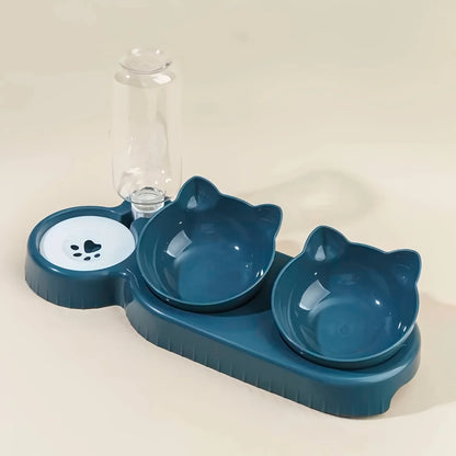 3-in-1 Tilted Pet Bowl Set - Gravity Water Feeder with Neck Protection - Bascora