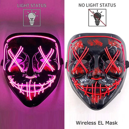 Wireless Neon LED Purge Mask - Glow in Dark Halloween Mask - Bascora