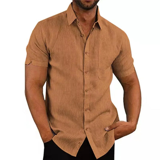 Men's Linen Short Sleeve Shirt - Cotton Blend Casual S-3XL