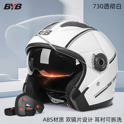Motorcycle Open Face Helmet - Dual Lens Retro 3/4 - Bascora