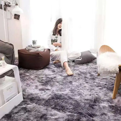 Soft Fluffy Tie-Dye Carpet - Gradient Bedside Rug for Girls - Bascora