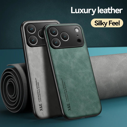 Luxury Leather iPhone Case - Magnetic Car Holder Compatible