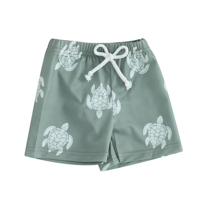 Toddler Boys Hawaiian Swim Shorts - Elastic Waist Beach Board Shorts - Bascora