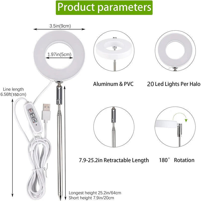 LED Grow Light Full Spectrum - USB 5V with Timer & Height Adjustment