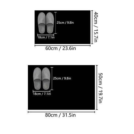 Dimensions of a rectangular mat with slippers on it
