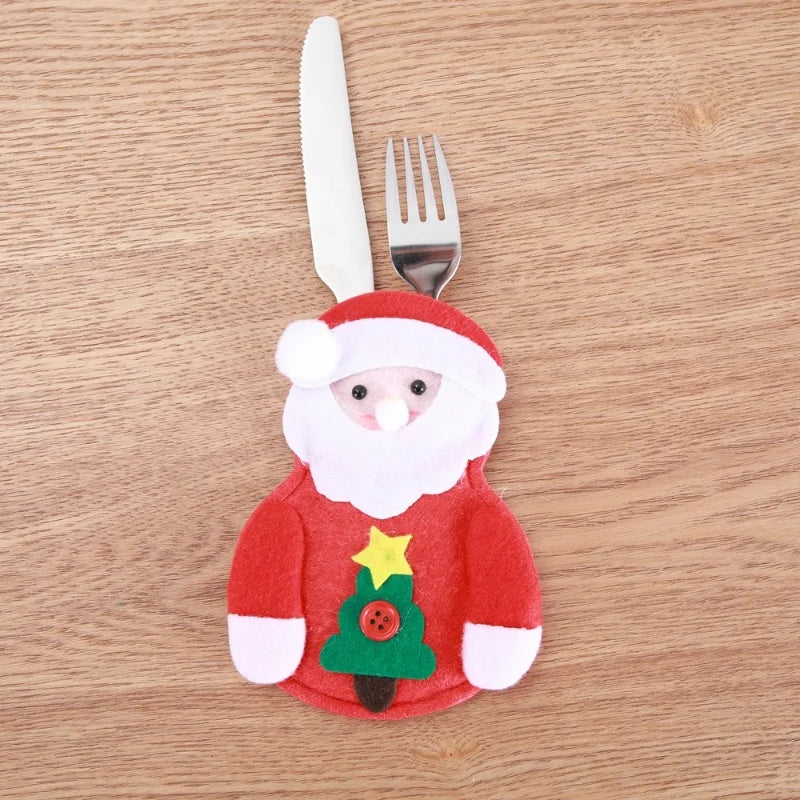 Christmas Cutlery Holder Bag - Santa Hat Fork Knife Sleeves