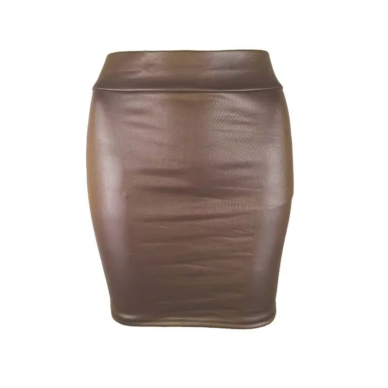 Leather Look Mini Skirt - High Waist PU Fashion Skirt