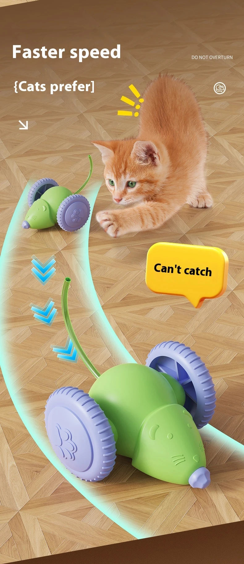 Juguete interactivo para gatos con forma de ratón eléctrico (recargable y con función antiobstáculos)