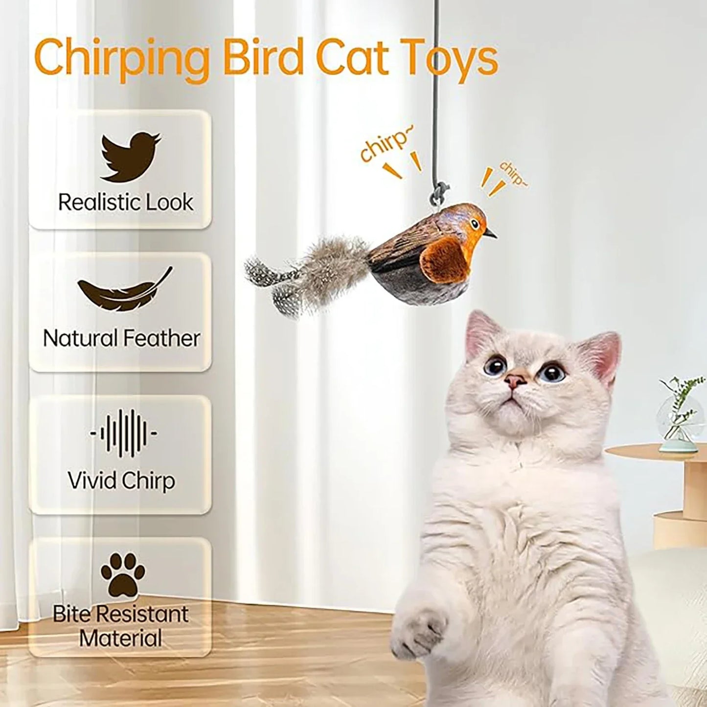 Interactive Cat Toy - Wall Hanging Birds Teaser with Catnip