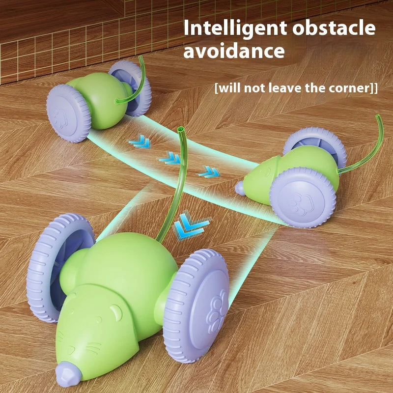 Juguete interactivo para gatos con forma de ratón eléctrico (recargable y con función antiobstáculos)