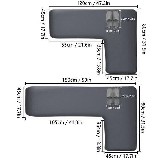 Dimensions of a rectangular mat with measurements in centimeters and inches.