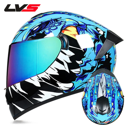 Full Face Racing Motorcycle Helmet - Winter Warm Double Visor - Bascora