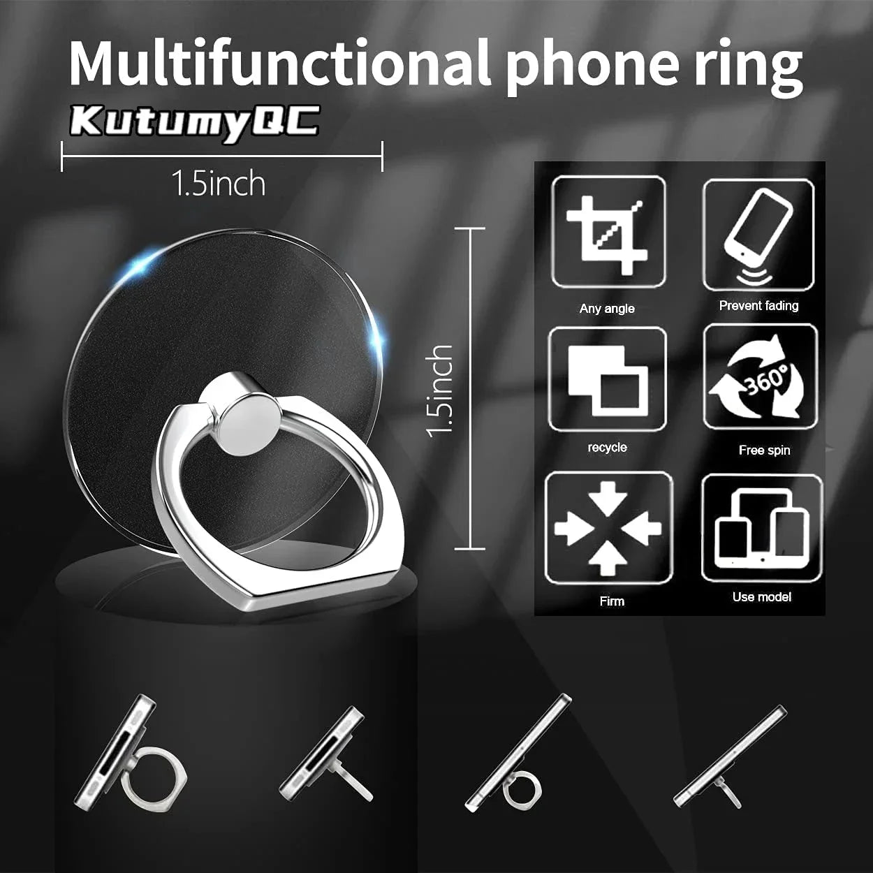 Soporte de anillo para teléfono móvil con rotación de 360 grados, transparente