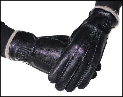 Guantes de piel auténtica de ciervo con textura - Unisex con forro de lana