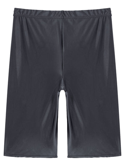Women's High Waist Swim Shorts - Glossy Athletic Leggings Swimwear - Bascora