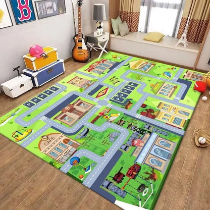 Traffic Road Kids Play Carpet - Interactive Game Room Rug - Bascora