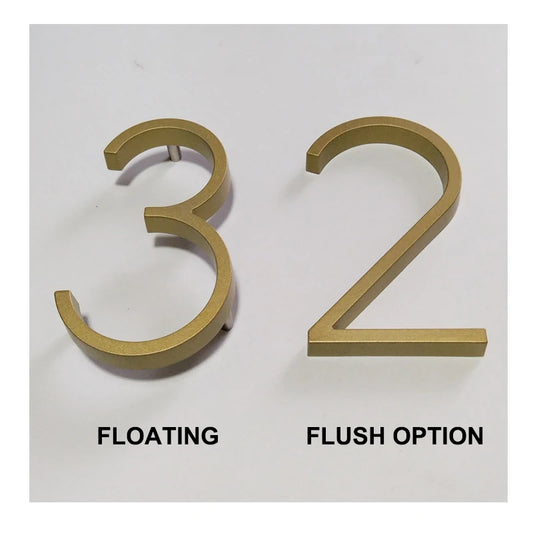 5 Inch Golden Floating Modern House Numbers - Premium Gold Address Signs