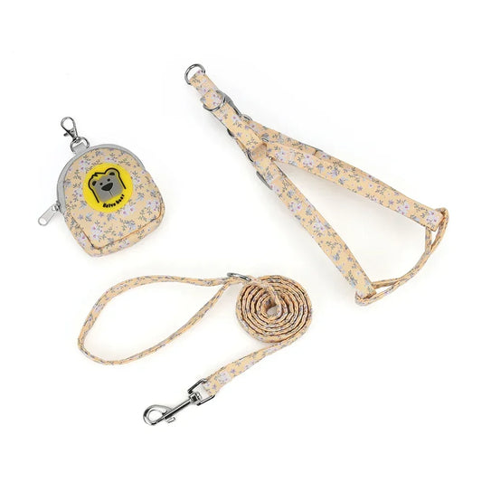 Pet Chest Harness Leash Set - Floral Backpack
