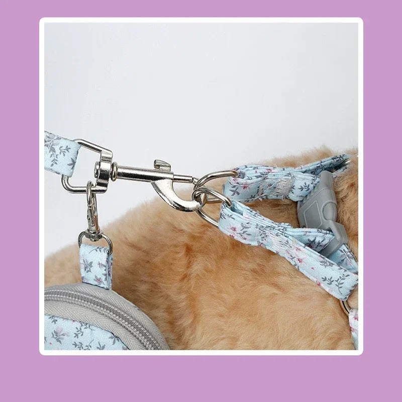 Pet Chest Harness Leash Set - Floral Backpack