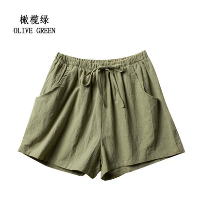 Women's Cotton Linen Shorts - High Waist Casual Workout - Bascora