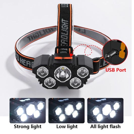 5 LED Rechargeable Headlamp - Hands-Free Adventure Light
